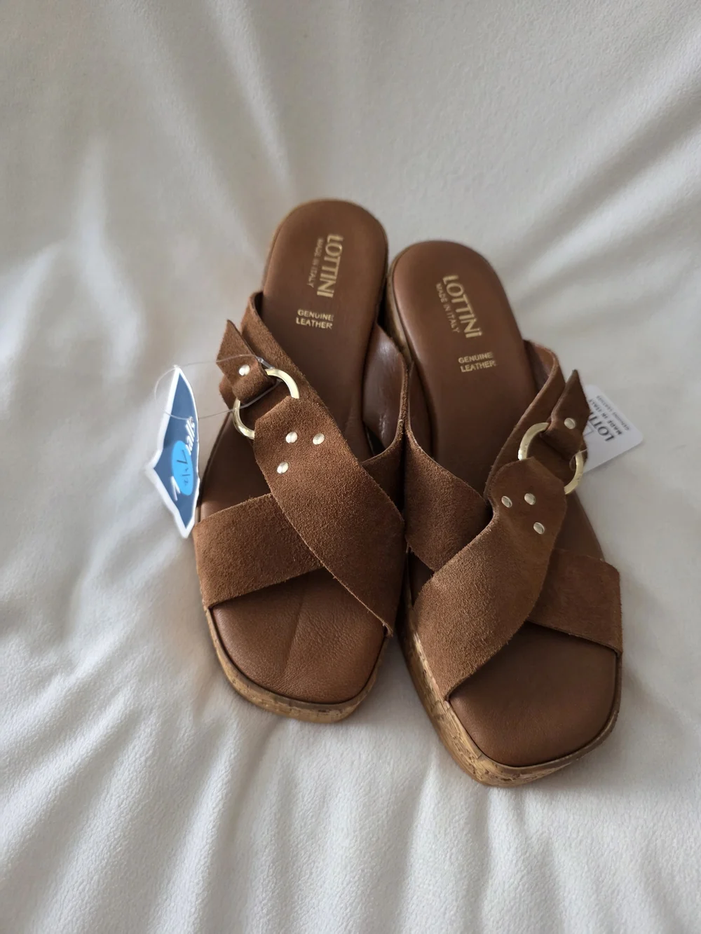 Brown Cork Wedge Slide Sandals